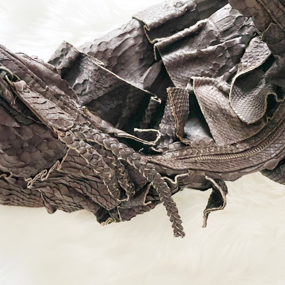 Uzca Snake Python Ruffle Shoulder Handbag - image 8